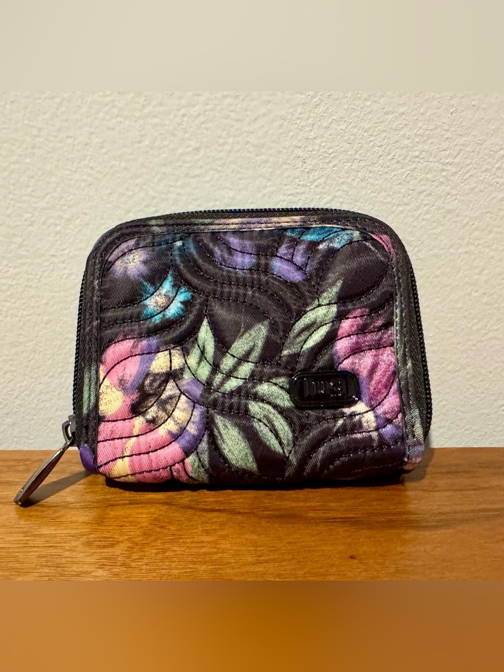 Lug Splits Compact RFID Wallet in Black Bloom Floral